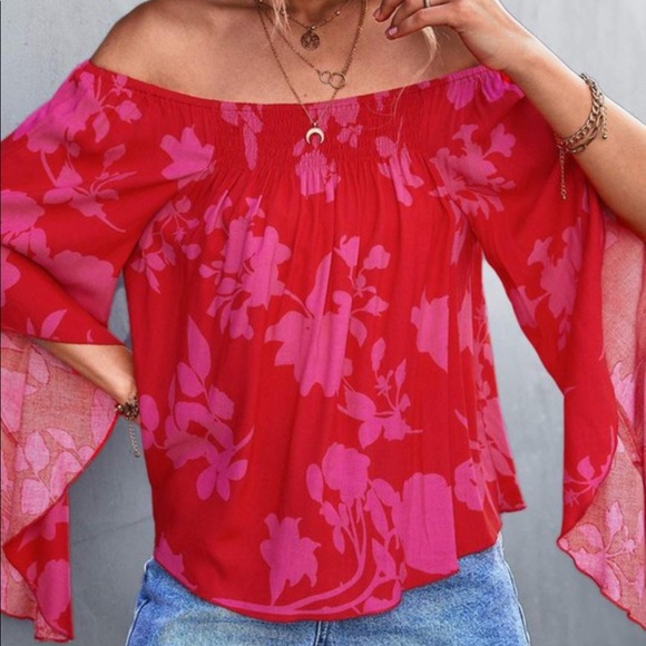 Floral Printed Off the Shoulder Blouse - Picture 5 of 6